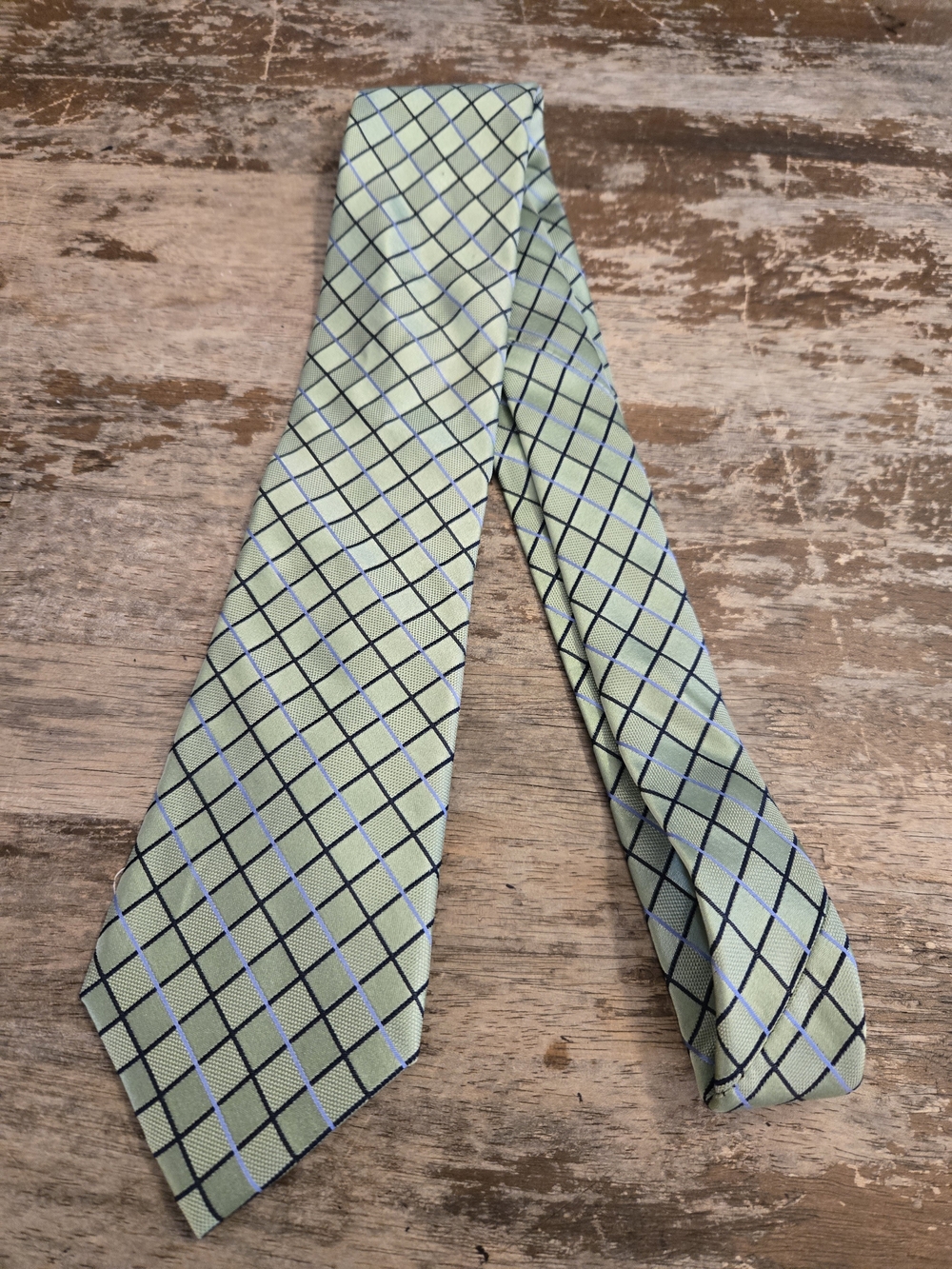 Silk Tie Men's Light Green Windowpane Silk Tie - Classic Pattern